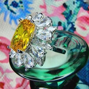 Vintage-Inspired Yellow and Silver Halo Ring